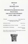 Program for the Dedication of the Harold Palmer Recital Hall