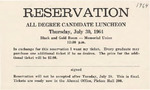 1964 Commencement Banquet, Reservation Card - Summer