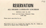 1965 Commencement Banquet, Reservation Card - Spring