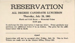 1965 Commencement Banquet, Reservation Card - Summer