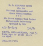 212 Back Side of Photograph Mercury Capsule Erection to Redstone Rocket