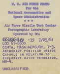 420 Back Side of Photograph Astronaut Position Inside Capsule in Relation to Explosive Hatch Detonator, MR-4 - Reverse by National Aeronautics and Space Administration (NASA)
