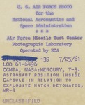 424 Back Side of Photograph Astronaut Position Inside Capsule in Relation to Explosive Hatch Detonator, MR-4