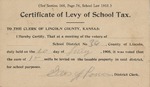Postcard: Certificate of Levy of School Tax, Postmarked Cedron, Kansas