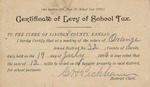 Postcard: Certificate of Levy of School Tax, Postmarked Yorktown, Kansas