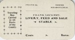 Postcard: Frank Lockert, Livery, Feed and Sale Stable Advertisement