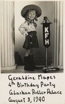 Postcard: Geraldine Mapes Standing in Front of KFH Microphone