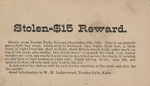 Postcard: Stolen - $15 Reward