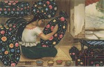 Postcard: Painting of a Woman Working on Pottery