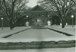 Picken Hall and snow-covered fountains