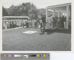 Large Crowd Watching the Time Capsule Ceremony Outside in Front of Forsyth Library in the 1970s. (2)